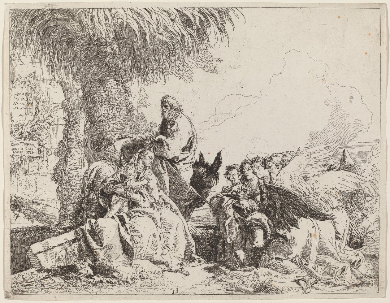 Resten på flugten med tilbedende engle af Giovanni Domenico Tiepolo