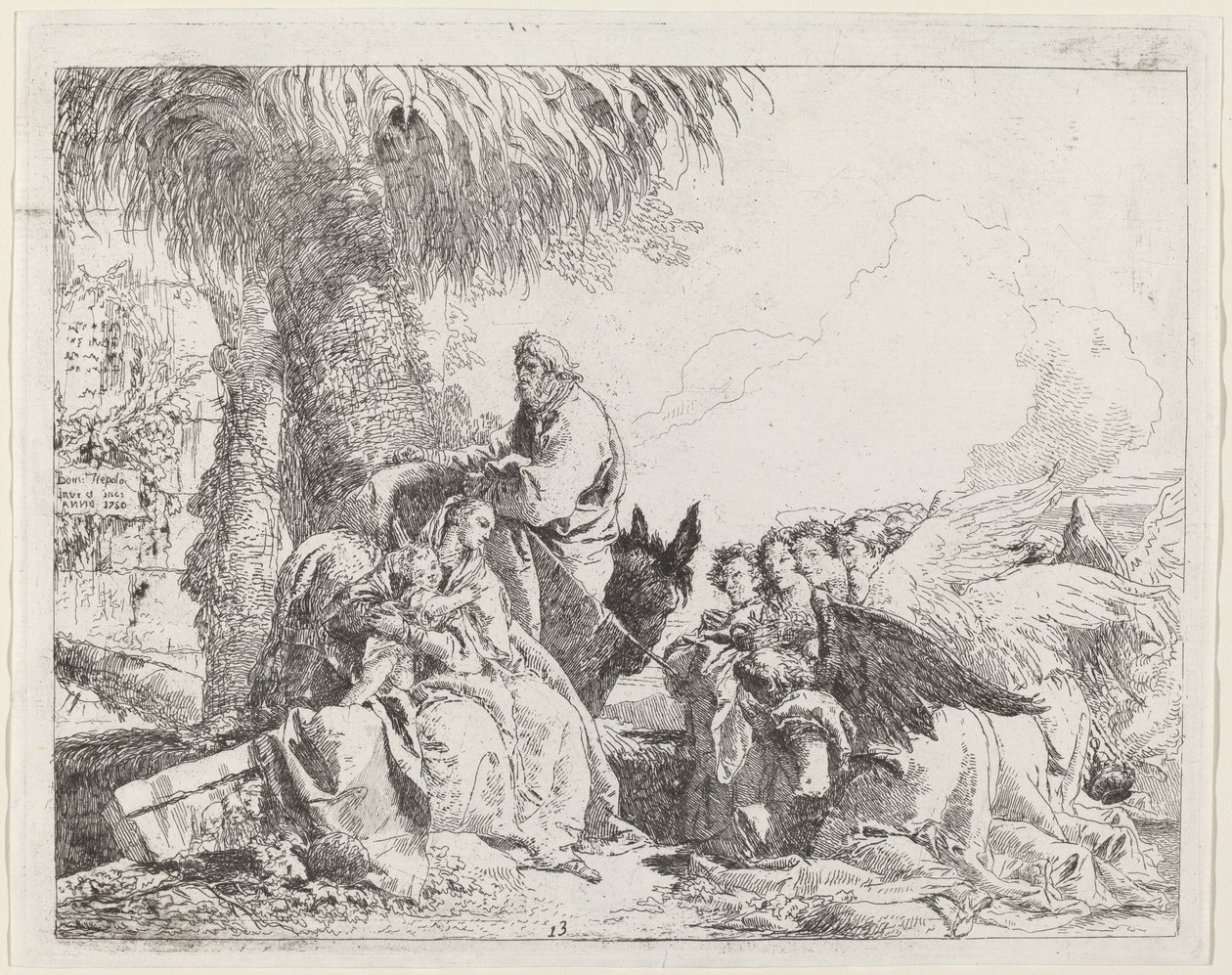 Resten på flugten, med tilbedende engle af Giovanni Domenico Tiepolo