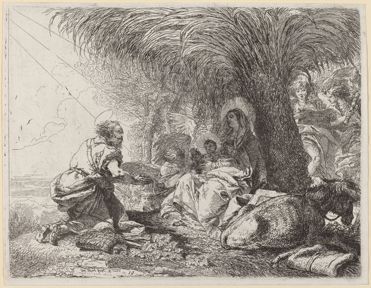 Hvilen på flugt med Joseph i tilbedelse af Giovanni Domenico Tiepolo