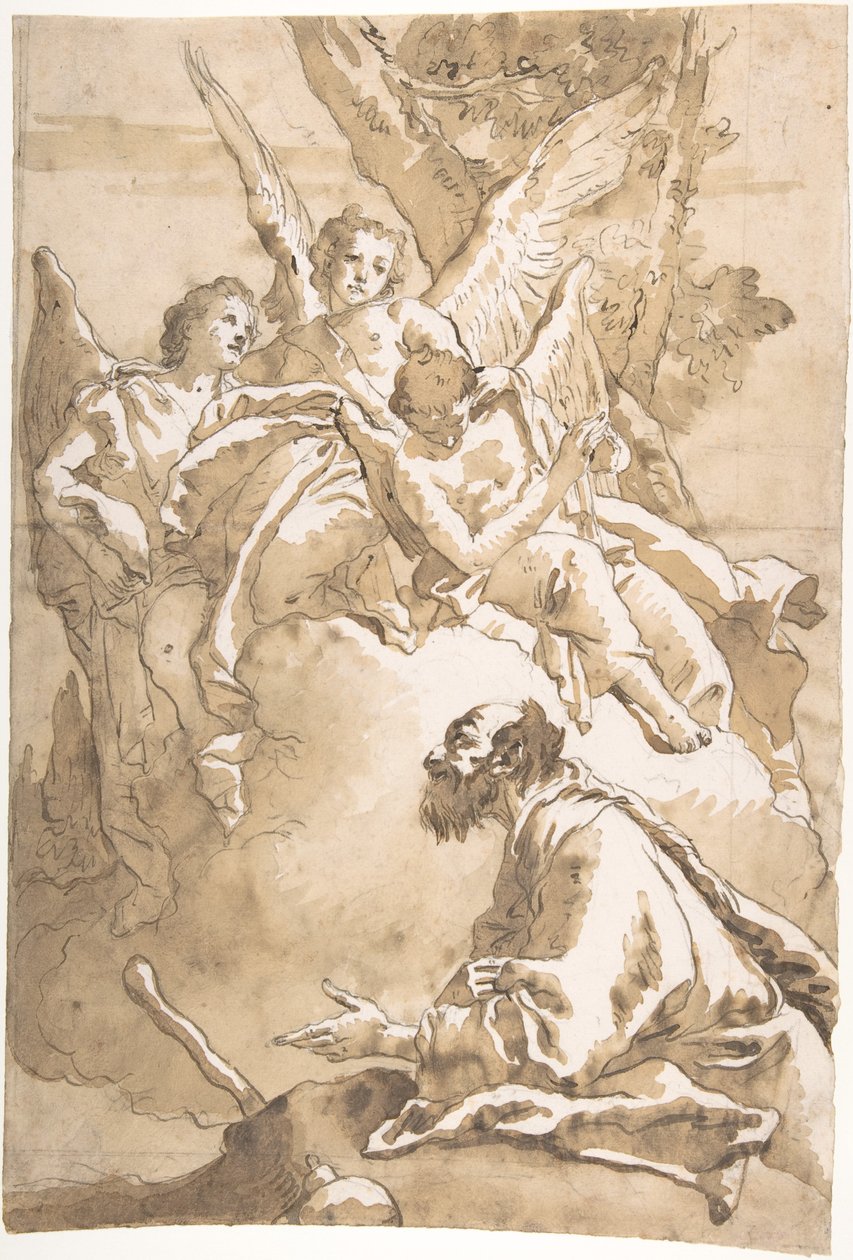 De tre engle, der viste sig for Abraham ved Mamres egetræer af Giovanni Domenico Tiepolo