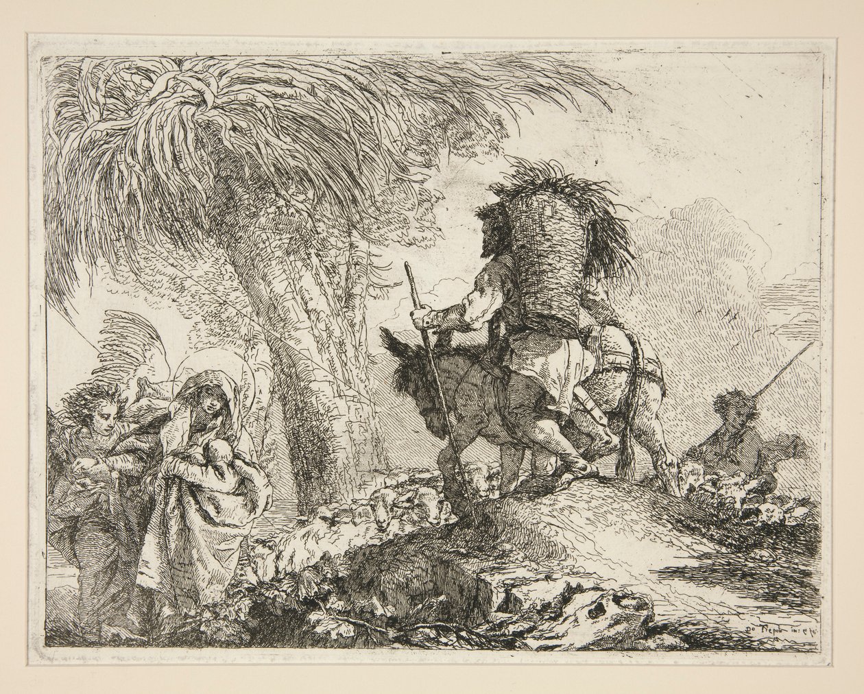 Jomfruen og barnet med Josef, fra serien Idee pittoresche sopra la fuga in Egitto (Flight into Egypt) af Giovanni Domenico Tiepolo