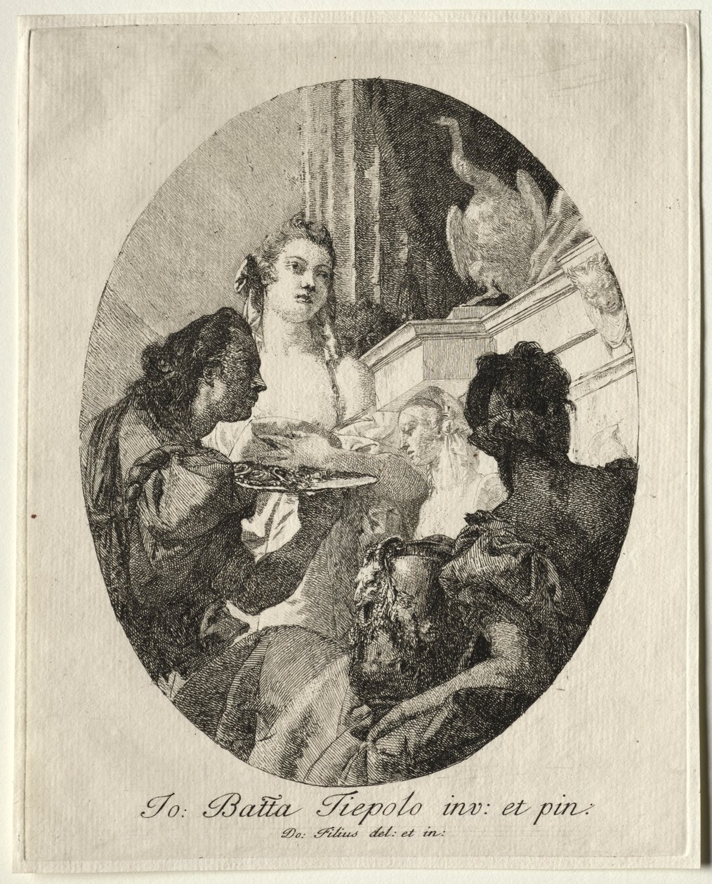 Tre kvinder præsenterer gaver af Marc Anthony til Cleopatra af Giovanni Domenico Tiepolo