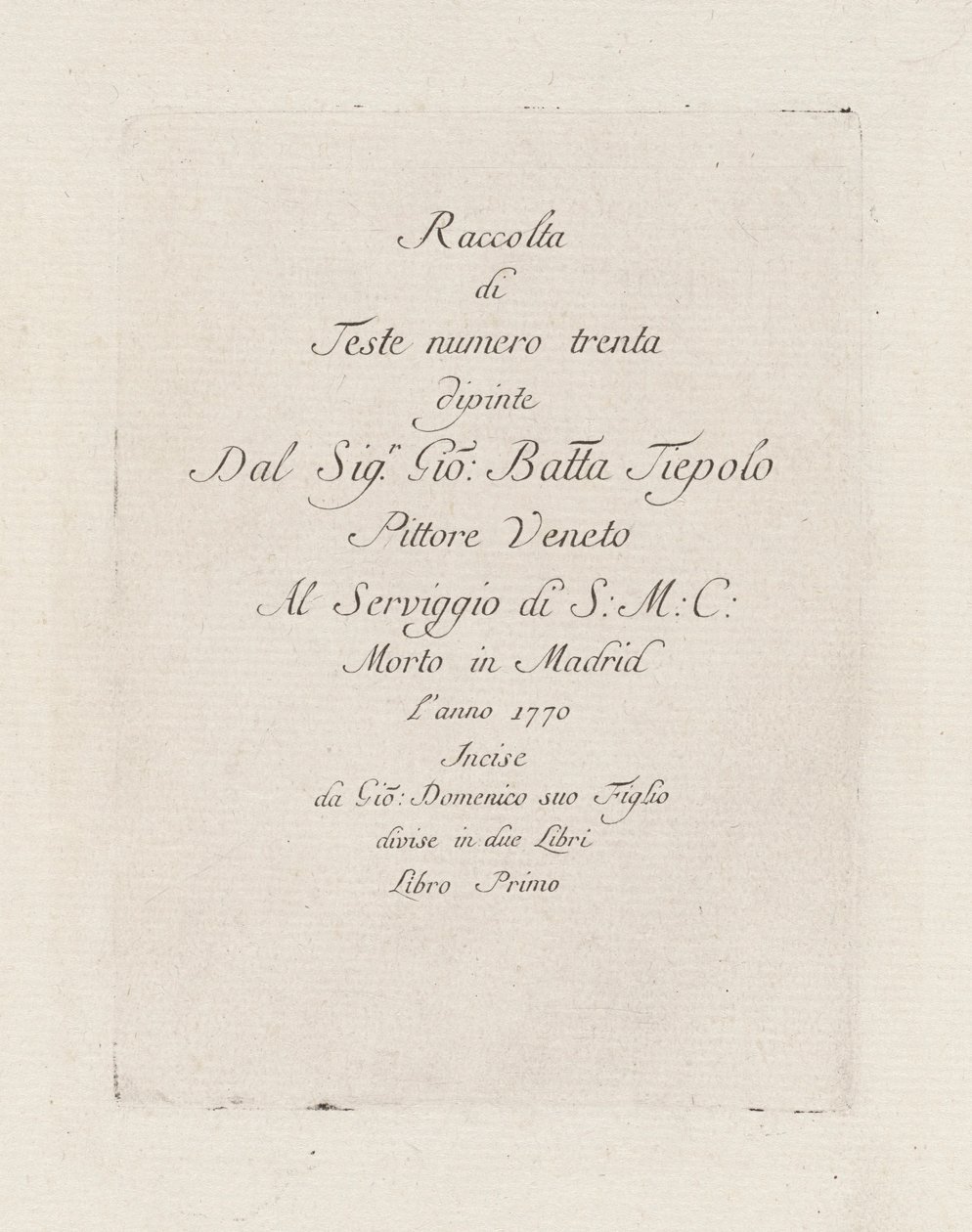Titelside, fra Raccolta di Teste (Samling af hoveder) af Giovanni Domenico Tiepolo