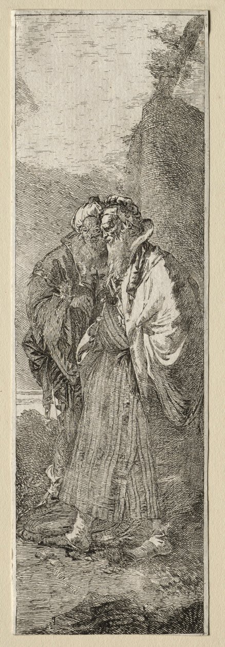 To gamle mænd i et landskab. af Giovanni Domenico Tiepolo