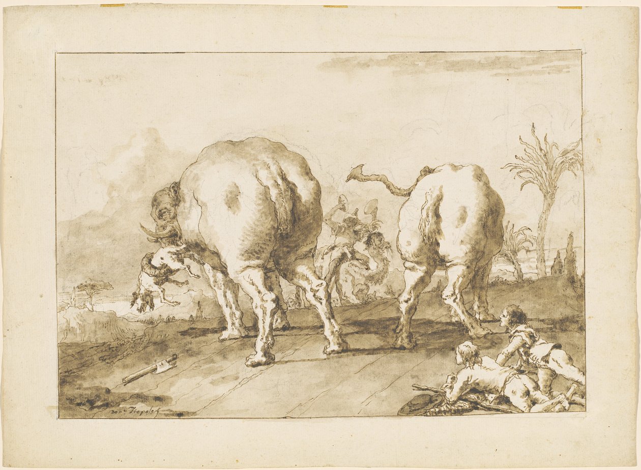 To hærgende elefanter af Giovanni Domenico Tiepolo