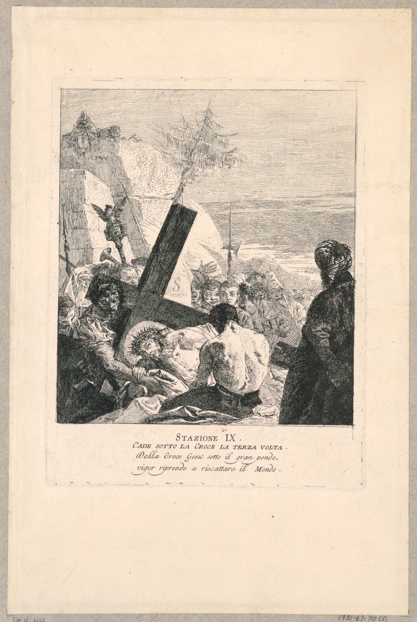Via crucis - Station IX, han falder under korset tredje gang af Giovanni Domenico Tiepolo