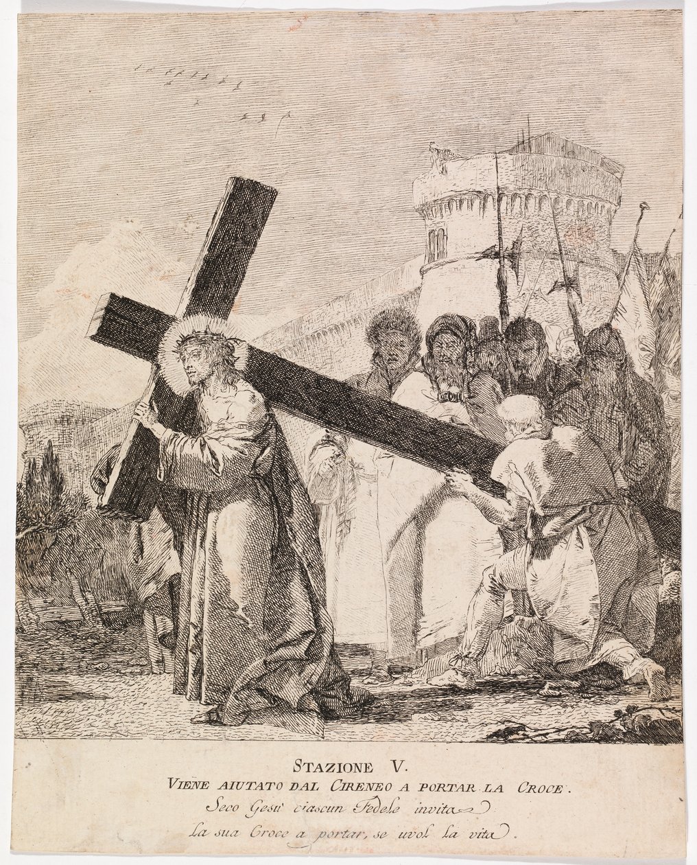 Via crucis - Station V. Simon af Kyrene hjælper Jesus med at bære korset af Giovanni Domenico Tiepolo