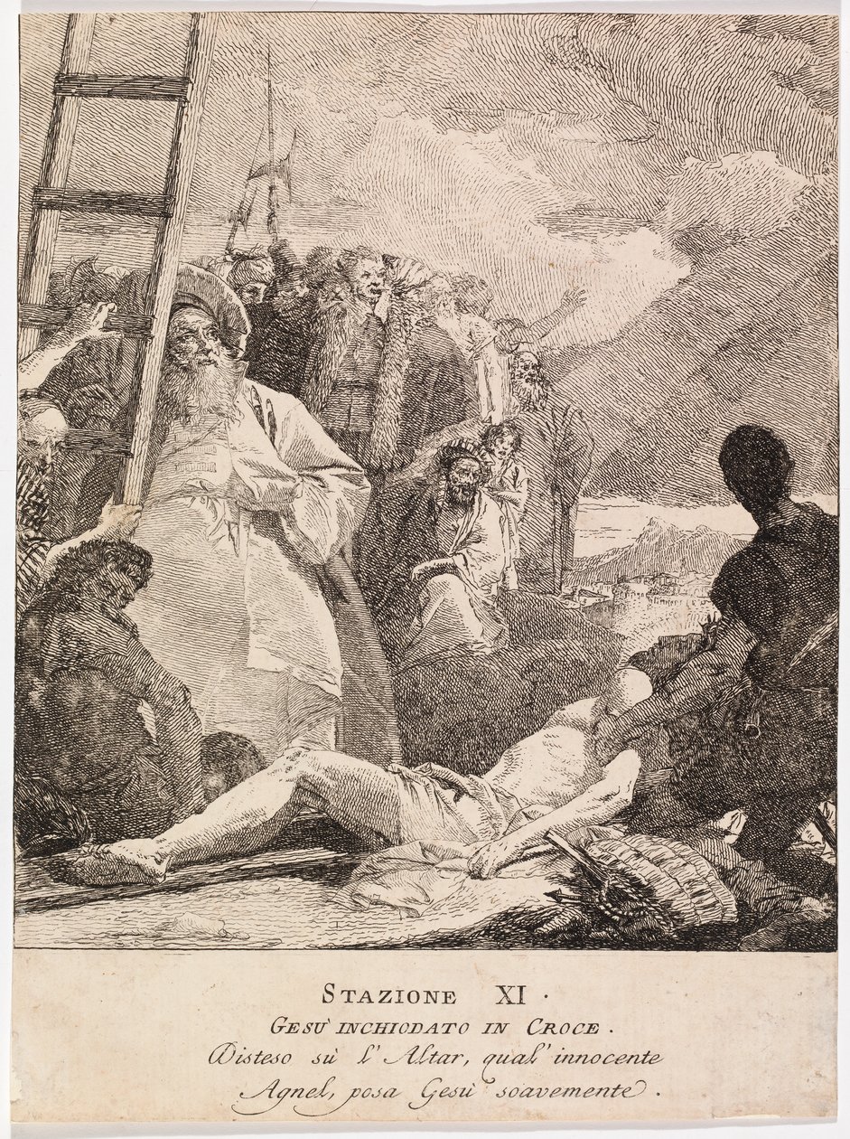 Via crucis - Station XI. Jesus er naglet til korset af Giovanni Domenico Tiepolo