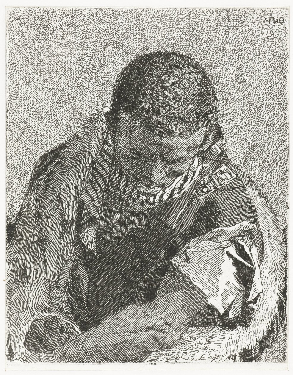 Sort dreng med bøjet hoved Samling af hoveder (serietitel) Raccolta di Teste (serietitel) af Giovanni Domenico Tiepolo