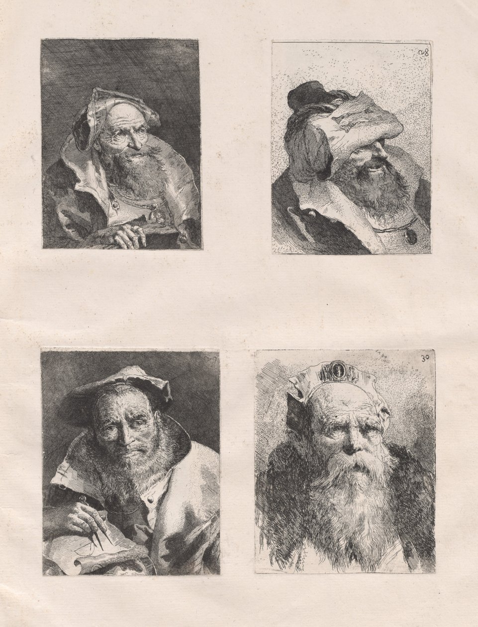 Samling af hoveder (del I og II) af Giovanni Domenico Tiepolo, after Giovanni Battista Tiepolo