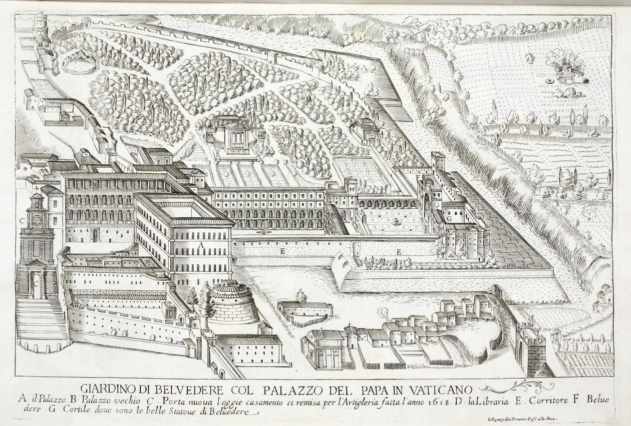 Udsigt over Belvedere-haven i det pavelige palads, Vatikanet af Giovanni Domenico de