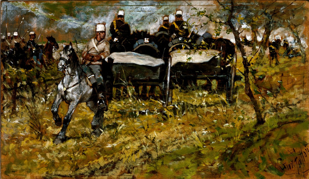 Artilleri manøvre. Maleri af Giovanni Fattori (1825-1908) af Giovanni Fattori