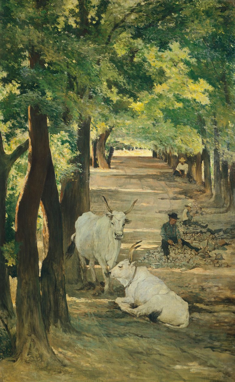 Avenue med okser og stenbryder, af Giovanni Fattori (1825-1908) af Giovanni Fattori