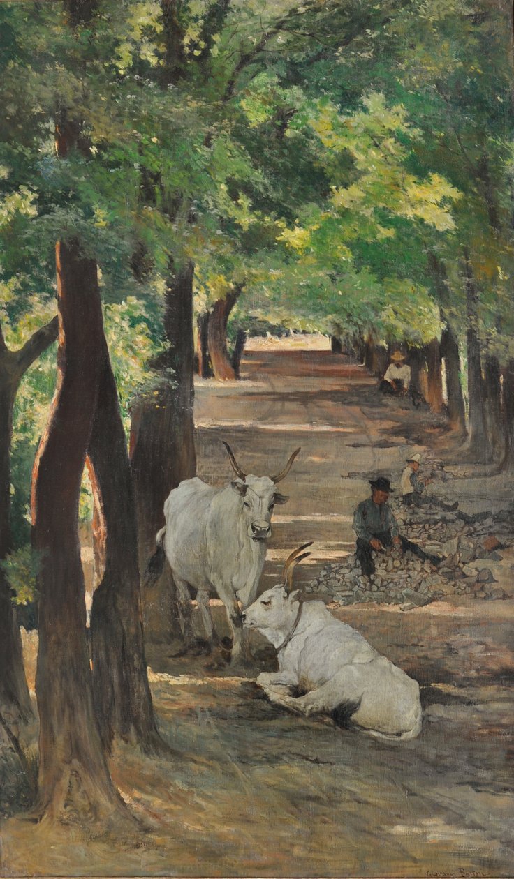 Avenue med okser og stenbrydere, ca. 1875 (olie på lærred) af Giovanni Fattori