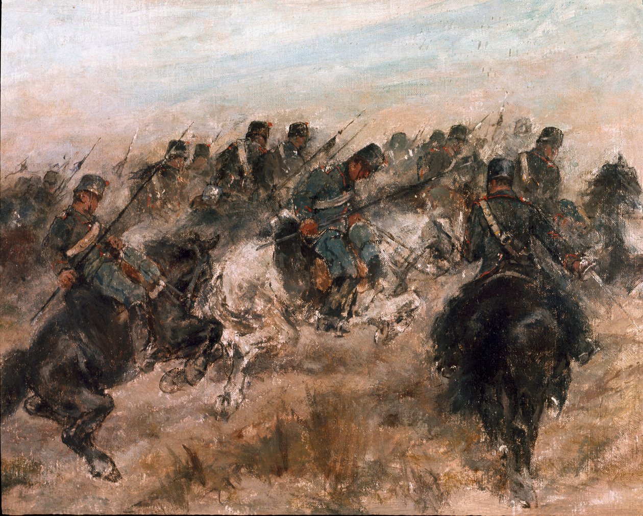 Italiens kampagne 1859: "" Ansvaret for det piemontesiske kavaleri "" Maleri af Giovanni Fattori (1825-1908) Rom, Nationalgalleriet for moderne kunst af Giovanni Fattori