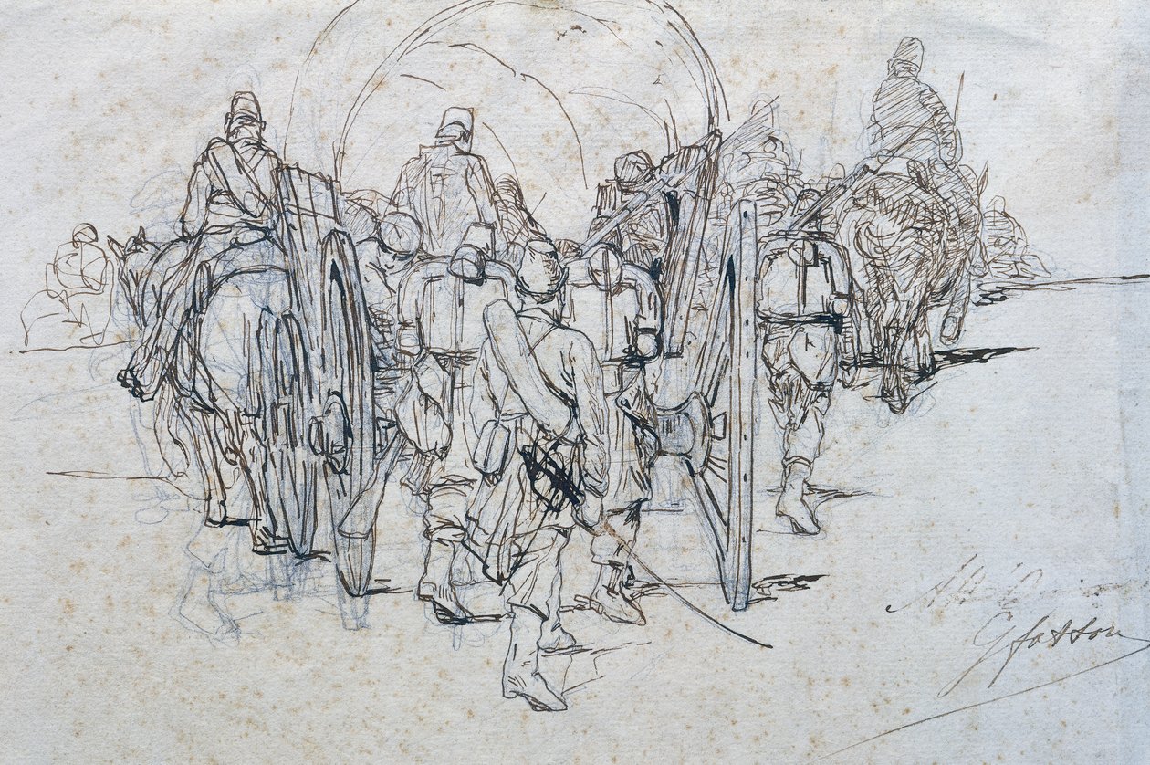 Konvoj af forsyninger på march af Giovanni Fattori