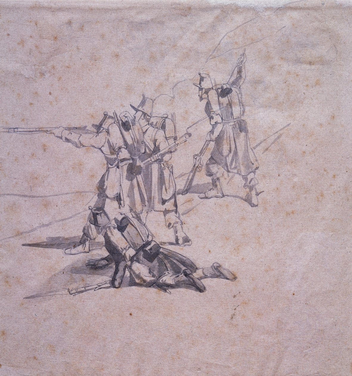 Fire soldater i aktion af Giovanni Fattori