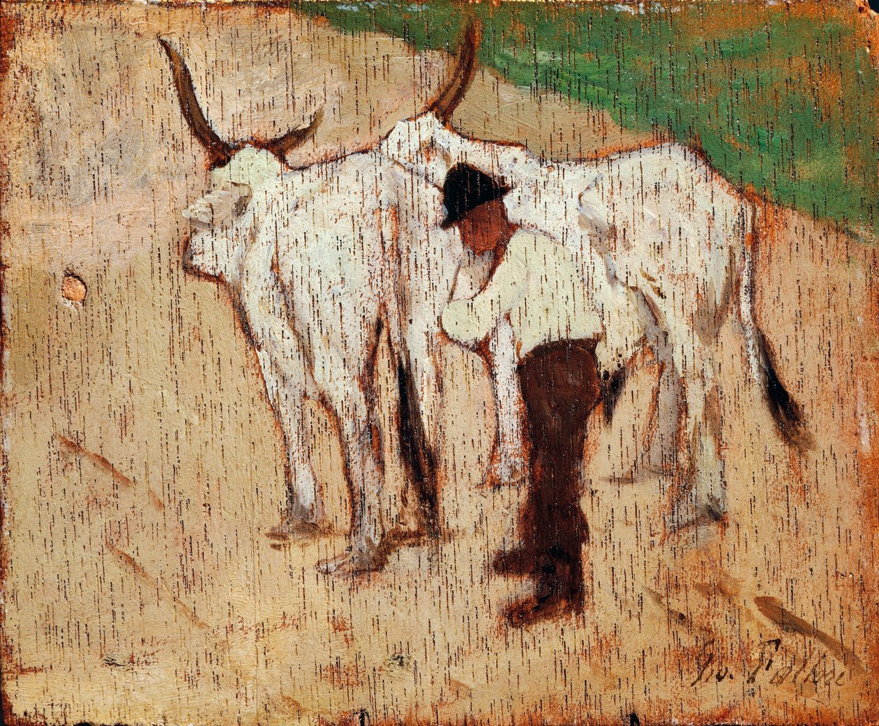 Hyrde og kvæg, af Giovanni Fattori (1825-1908), olie på panel af Giovanni Fattori