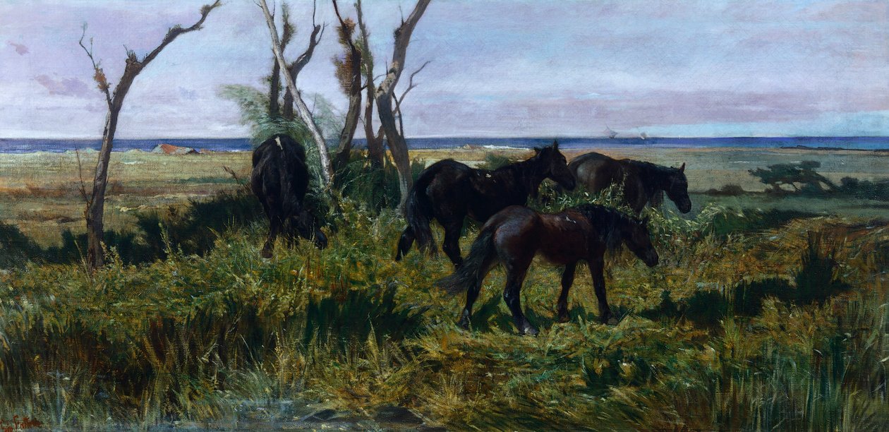 Heste, der græsser, af Giovanni Fattori (1825-1908) af Giovanni Fattori