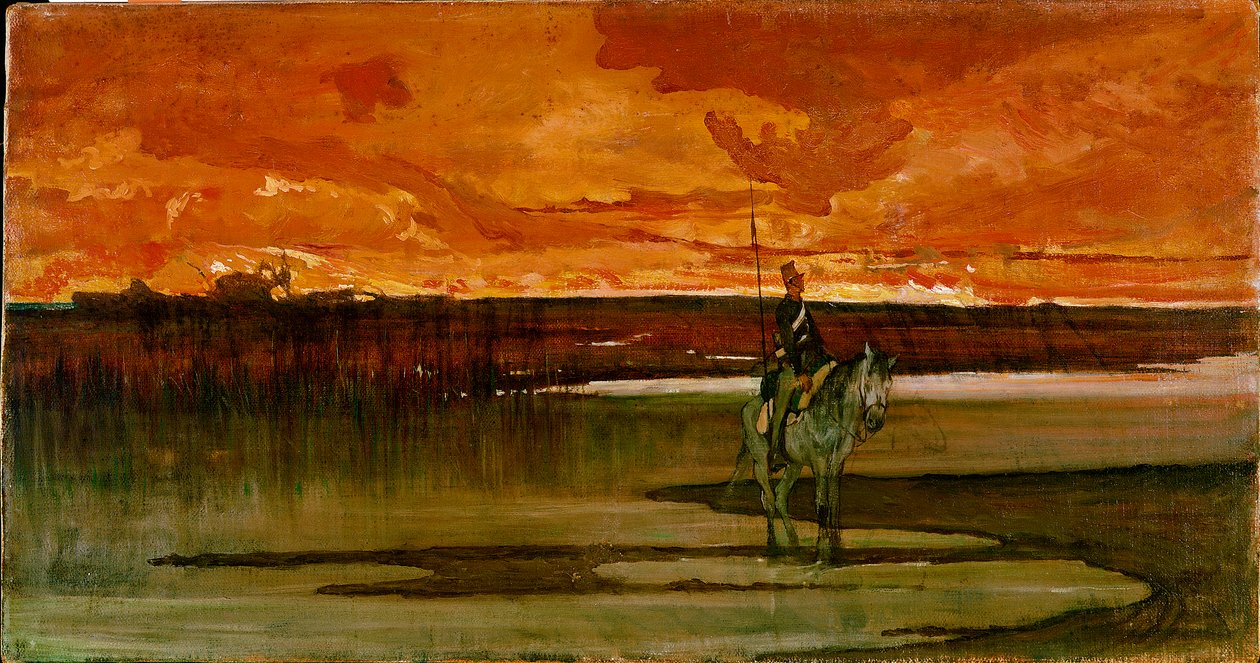 Vagtmand på en flod Vagtmanden ved floden. Maleri af Giovanni Fattori (1825-1908) 1885-1890 Søn. 27x57 cm Firenze, Galleria d