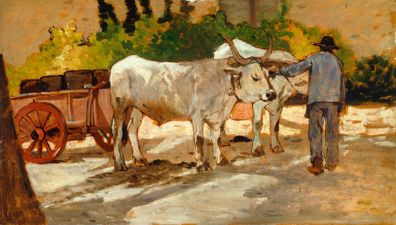Okser i gården, af Giovanni Fattori (1825-1908) af Giovanni Fattori