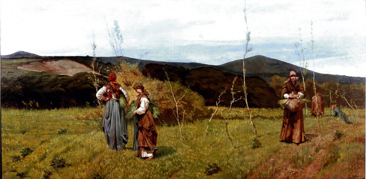 Bonde macchiaiole på markerne under høst. Maleri af Giovanni Fattori (1825-1908) 1866-1867 Dim. 90x180 cm Milano, privat samling af Giovanni Fattori