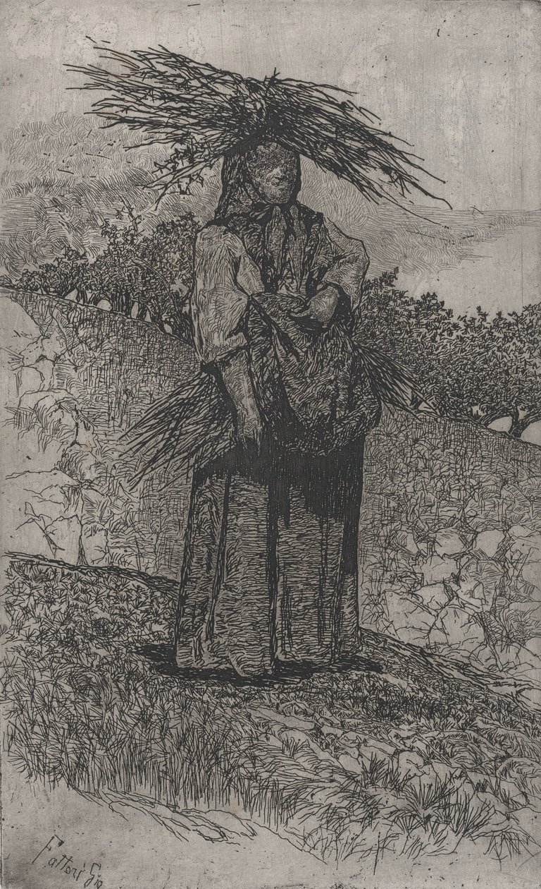 Bondekvinde samler stokke, 1884-1908. af Giovanni Fattori