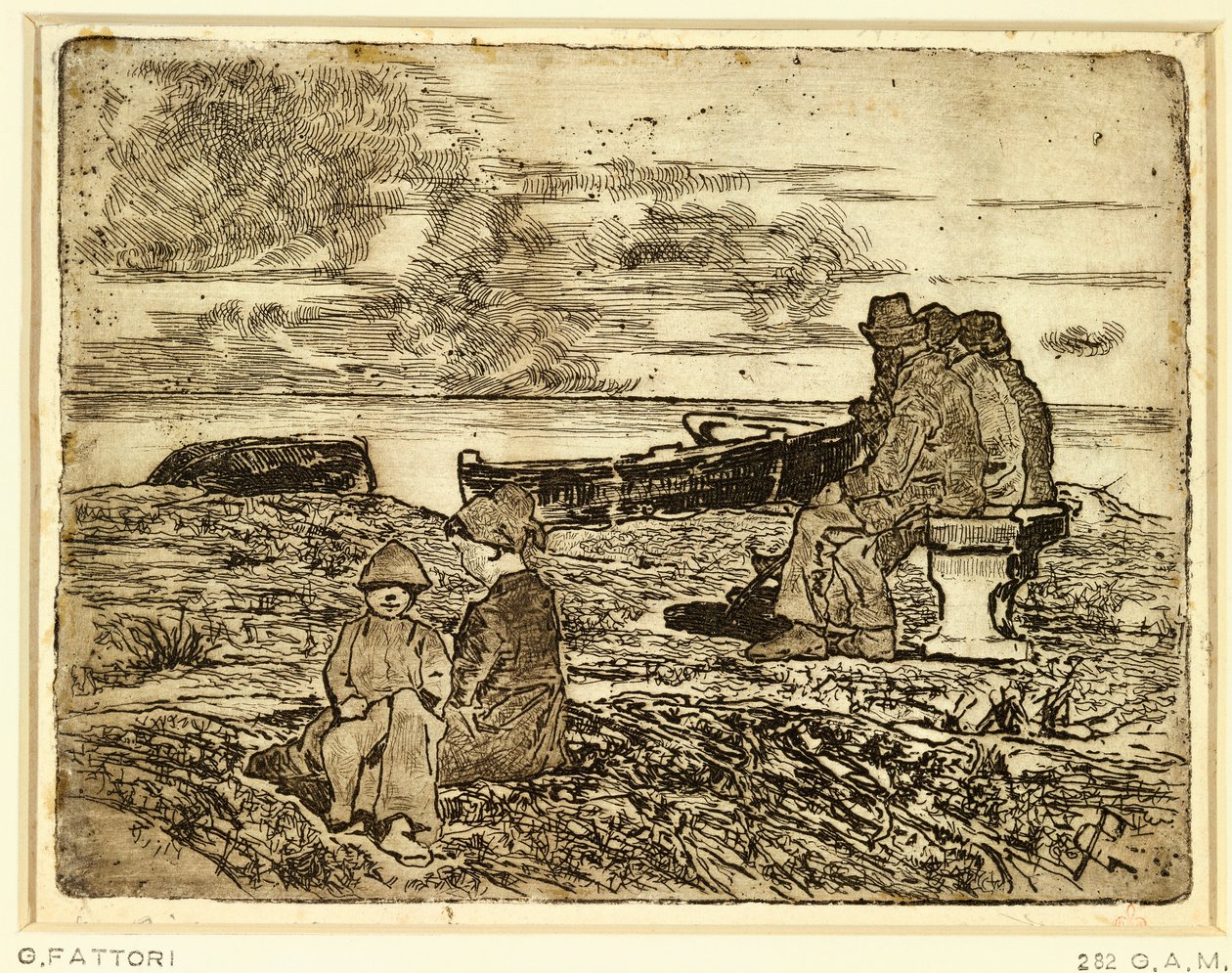 Sømænd hviler af Giovanni Fattori (1825-1908), ætsning af Giovanni Fattori