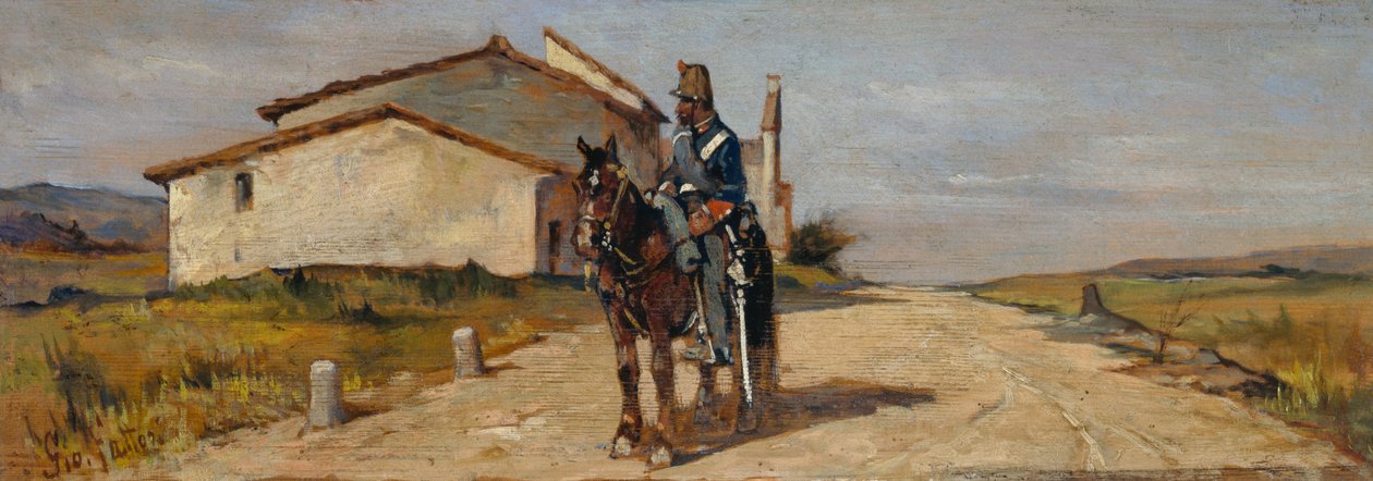 Soldat til hest eller Carabiniere til hest i patrulje af Giovanni Fattori