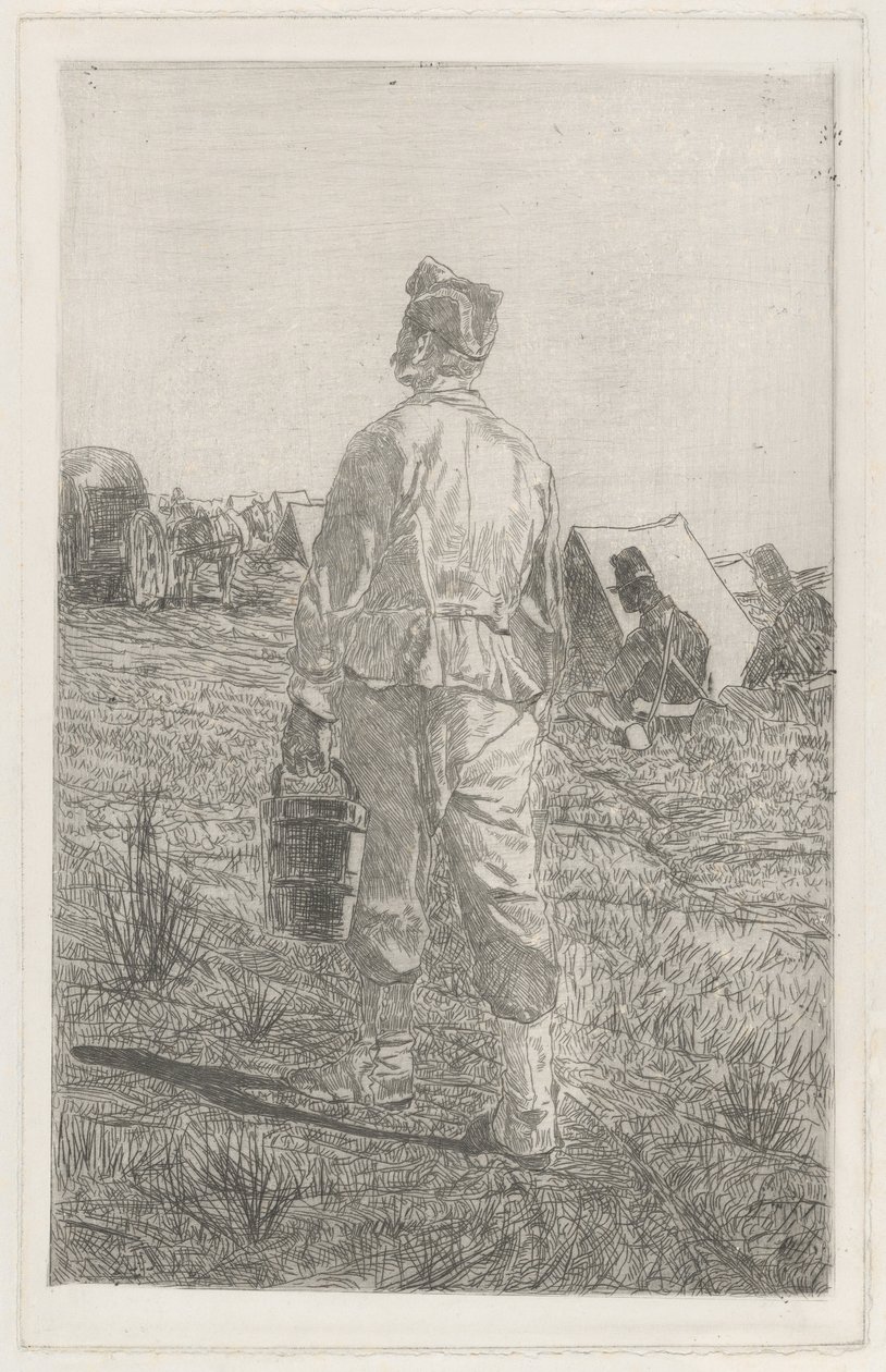 Soldat med en spand, set bagfra (Soldato di spalle con secchio) af Giovanni Fattori