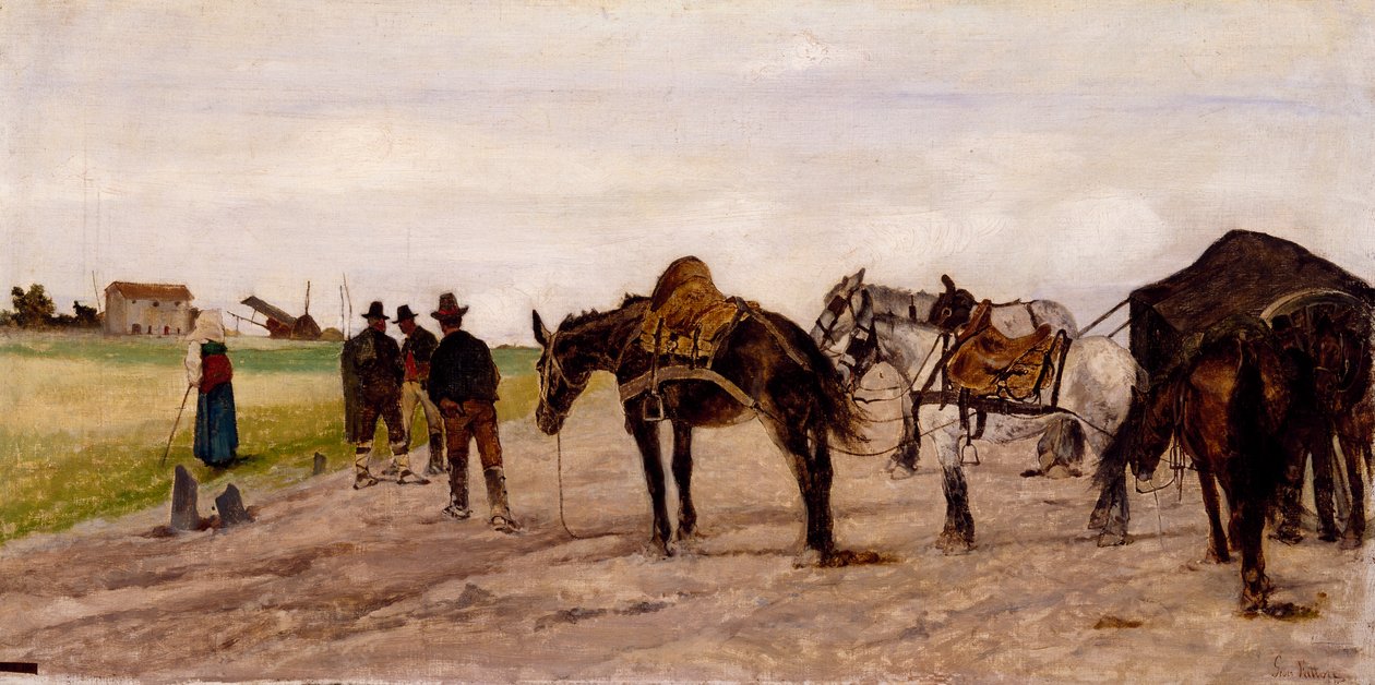 Vogn og bønder i det romerske landskab, af Giovanni Fattori af Giovanni Fattori