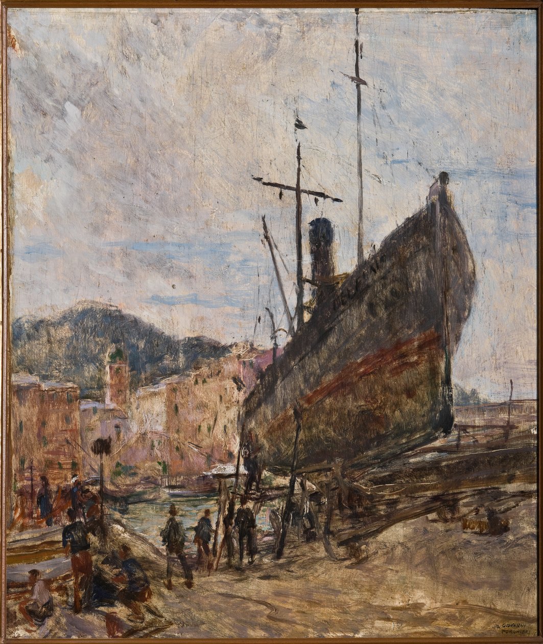 Havn og båd (olie om bord) af Giovanni Forghieri