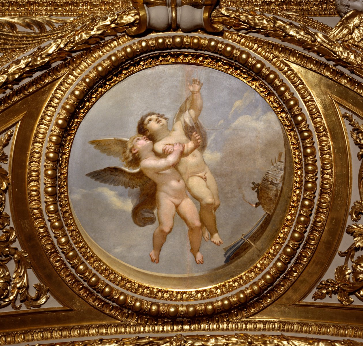 Kærlighed. Maleri af Giovanni Romanelli (1601-1662), der dekorerer loftet i Antonine Hall, soveværelse i sommerlejlighederne hos Dronning Anne af Østrig (1601-1666). Omkring 1655-1658. Paris, Louvre-museet. af Giovanni Francesco Romanelli