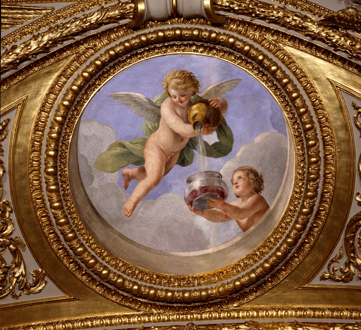 Kærlighed til kontinens. Maleri af Giovanni Romanelli (1601-1662), der dekorerer loftet i Antonine Hall, soveværelse i sommerlejlighederne hos Dronning Anne af Østrig (1601-1666). Omkring 1655-1658. Paris, Louvre-museet. af Giovanni Francesco Romanelli
