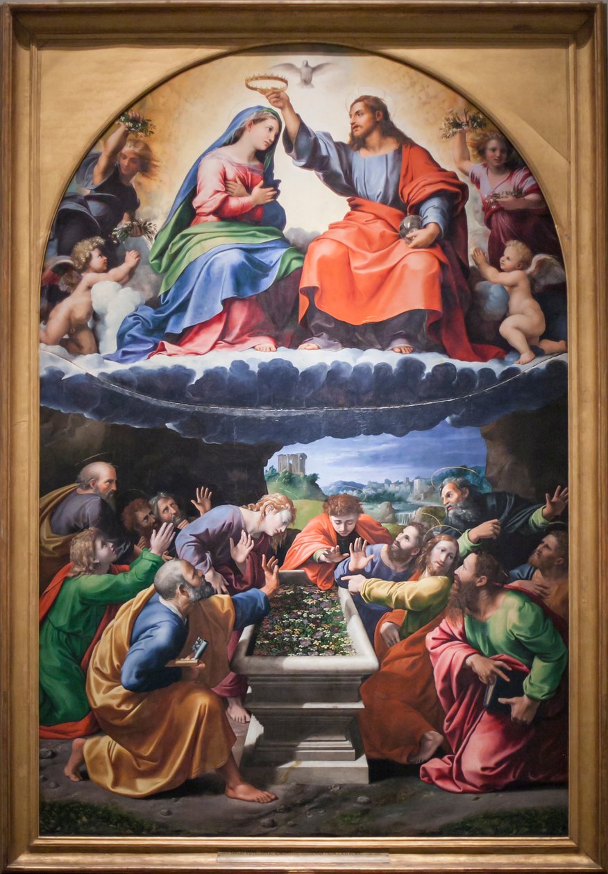 Kroning af Jomfruen, eller Madonna af Monteluce, ca. 1505-25 (olie på panel) af Giovanni Francesco (c.1488 1528) Penni