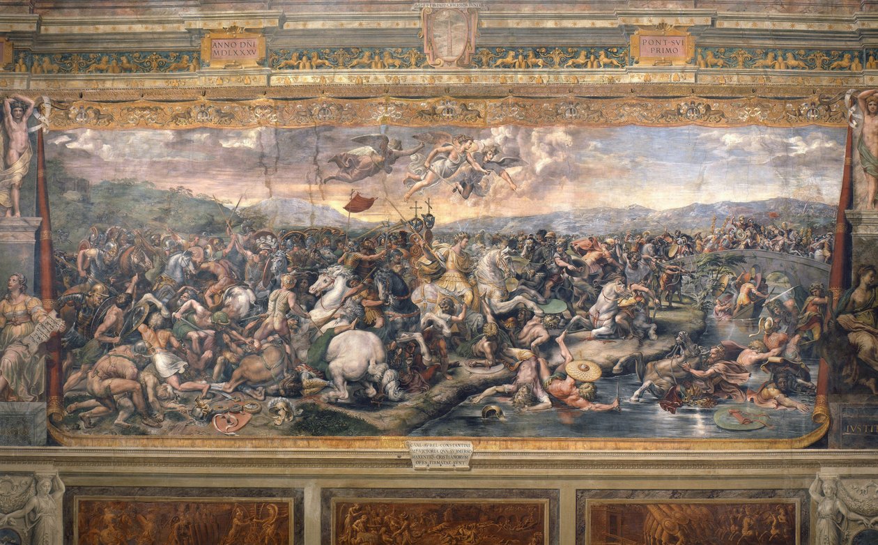Bataille du pont Milvius - Slaget ved Milvian Bridge - Penni, Gianfrancesco (1496-1528) - 1517-1524 - Fresco - Apostolsk palads, Vatikanet af Giovanni Francesco (c.1488 1528) Penni