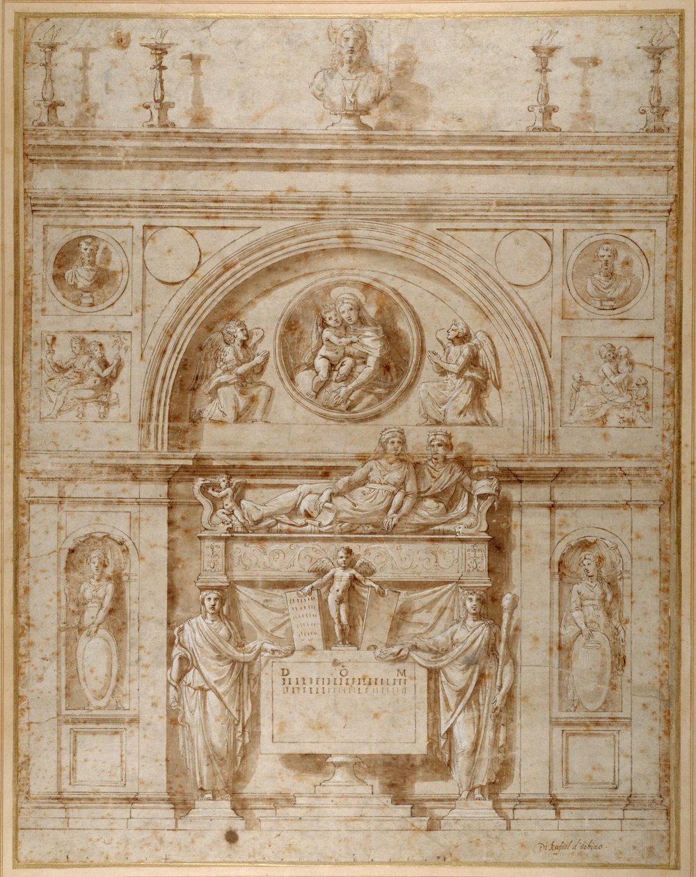 Design til en væggrav på etruskisk vis (pen & blæk på papir) af Giovanni Francesco (c.1488 1528) Penni