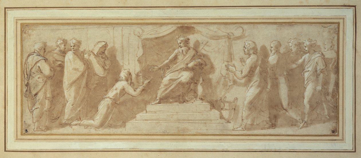 Josef før Farao (pen og blæk og vask på papir) af Giovanni Francesco (c.1488 1528) Penni