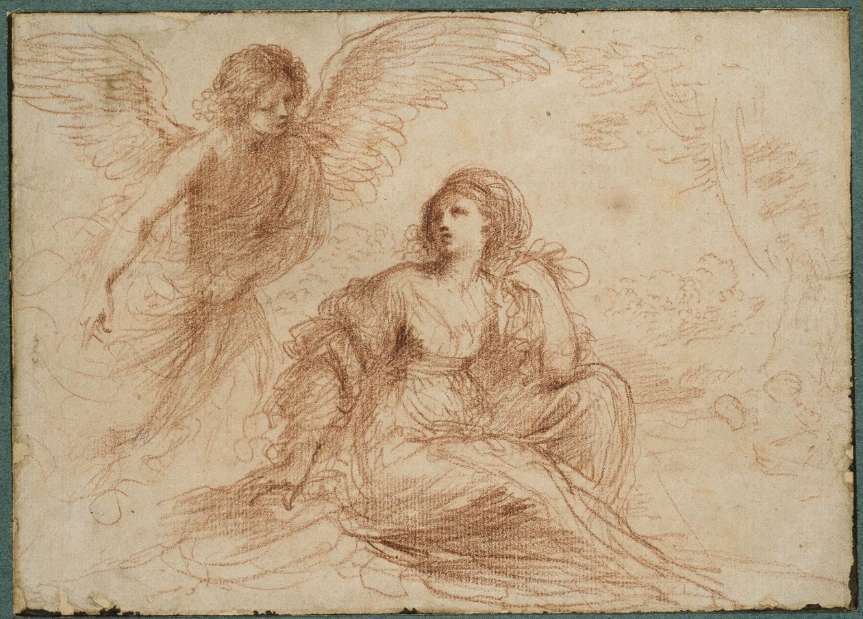 En engel viser sig for Hagar og Ismael, ca. 1653 (rødt kridt) af Giovanni Francesco Barbieri
