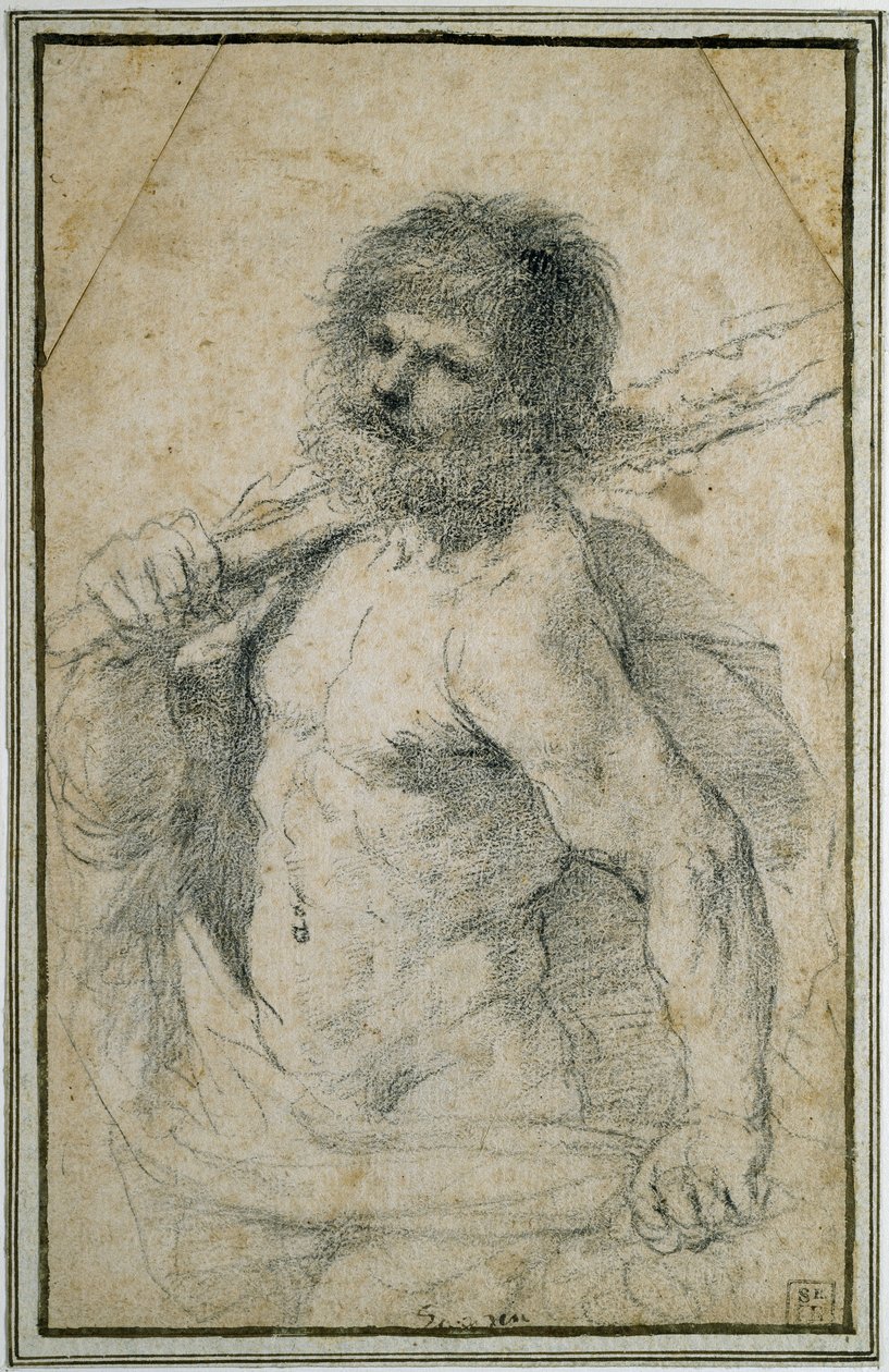 Hercules, 1555 - 1666 (sort kridt på råhvidt papir) af Giovanni Francesco Barbieri