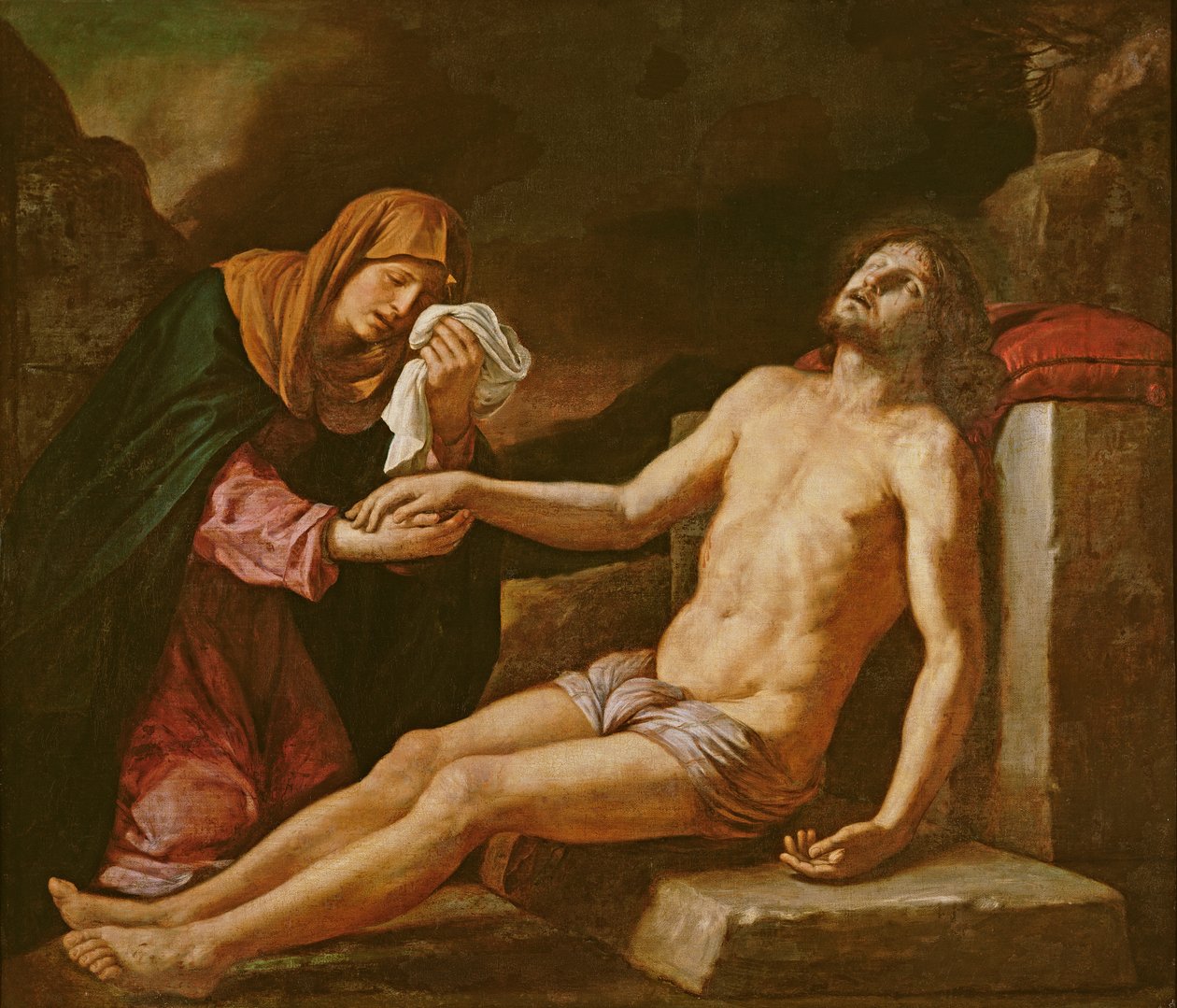 Jesus sørget af jomfruen af Giovanni Francesco Barbieri