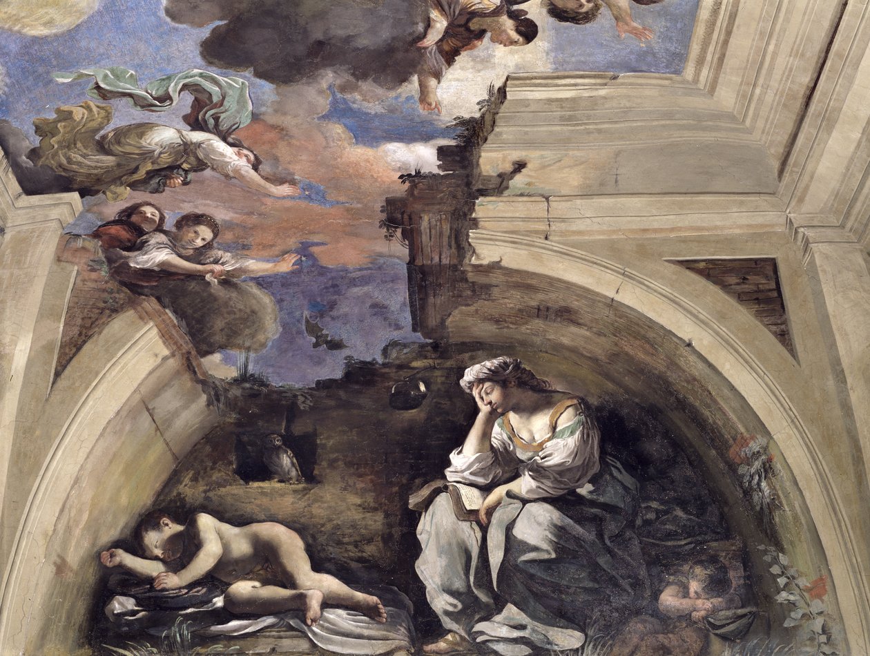 Sala di Aurora Daggryets sal detalje af en allegori om natten, 1621 tempera på panel af Giovanni Francesco Barbieri