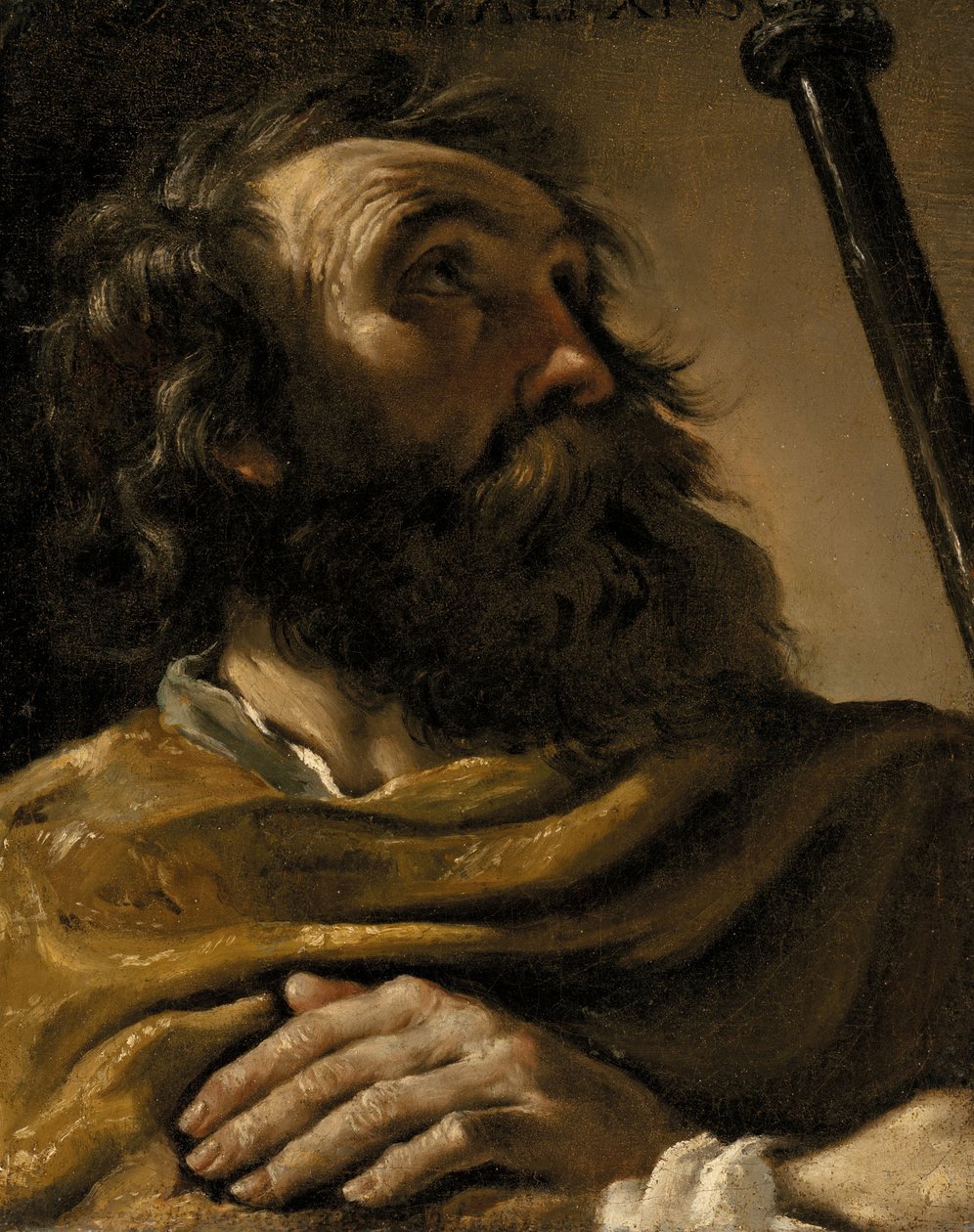 Sankt Alexius i et brunt svøb med en stav i hånden af Giovanni Francesco Barbieri