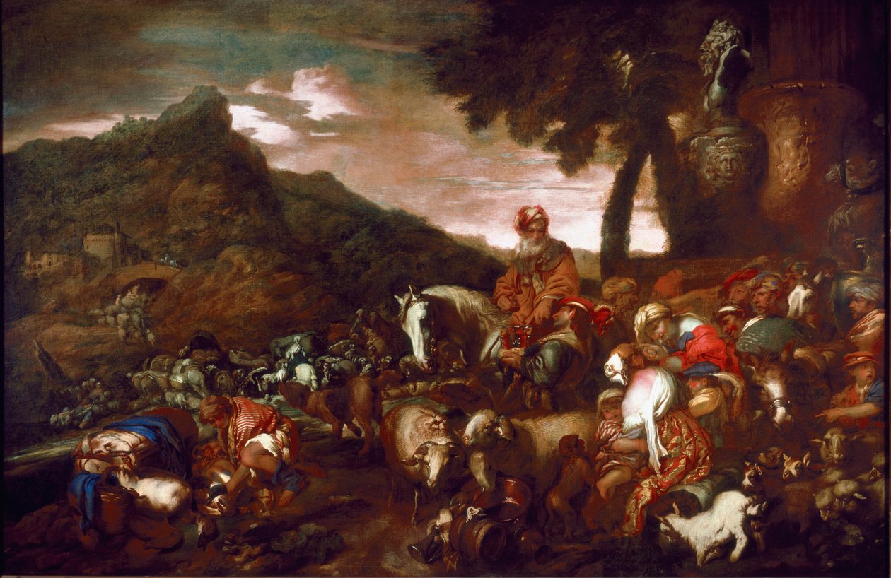 The Journey of Abraham Painting af Giovanni Benedetto Castiglione dit il Grechetto (1610-1665) 1654 Gallery of Palazzo Rosso Genes af Giovanni Francesco Castiglione
