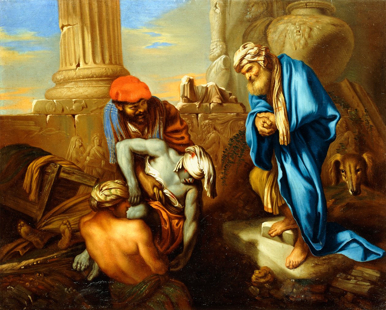 Tobit begraver de døde i trods mod Sankeribs ordrer, af Giovanni Francesco Castiglione