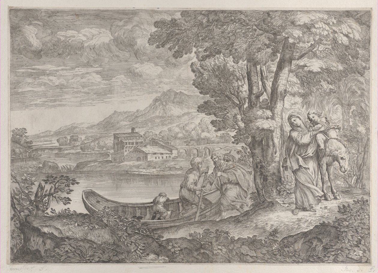 Landskab med flugten til Egypten, 1626-80. af Giovanni Francesco Grimaldi