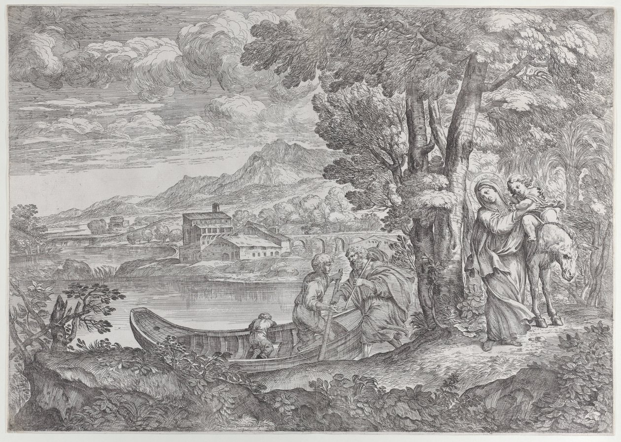 Landskab med flugten til Egypten, 1626-80., 1626-80. af Giovanni Francesco Grimaldi