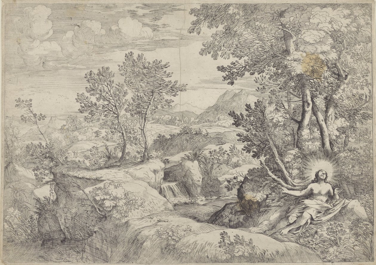 Landskab med den angrende Maria Magdalene af Giovanni Francesco Grimaldi