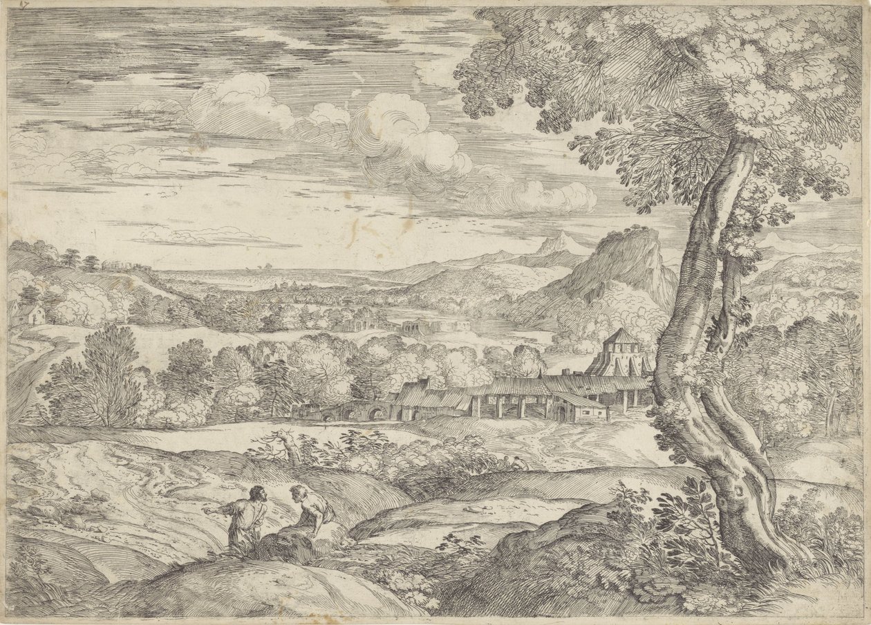 Landskab med en murstensfabrik af Giovanni Francesco Grimaldi