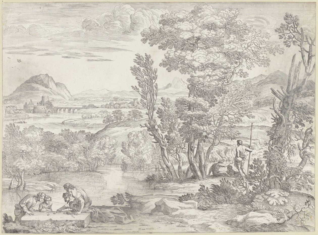 Landskab med fire terninger af Giovanni Francesco Grimaldi